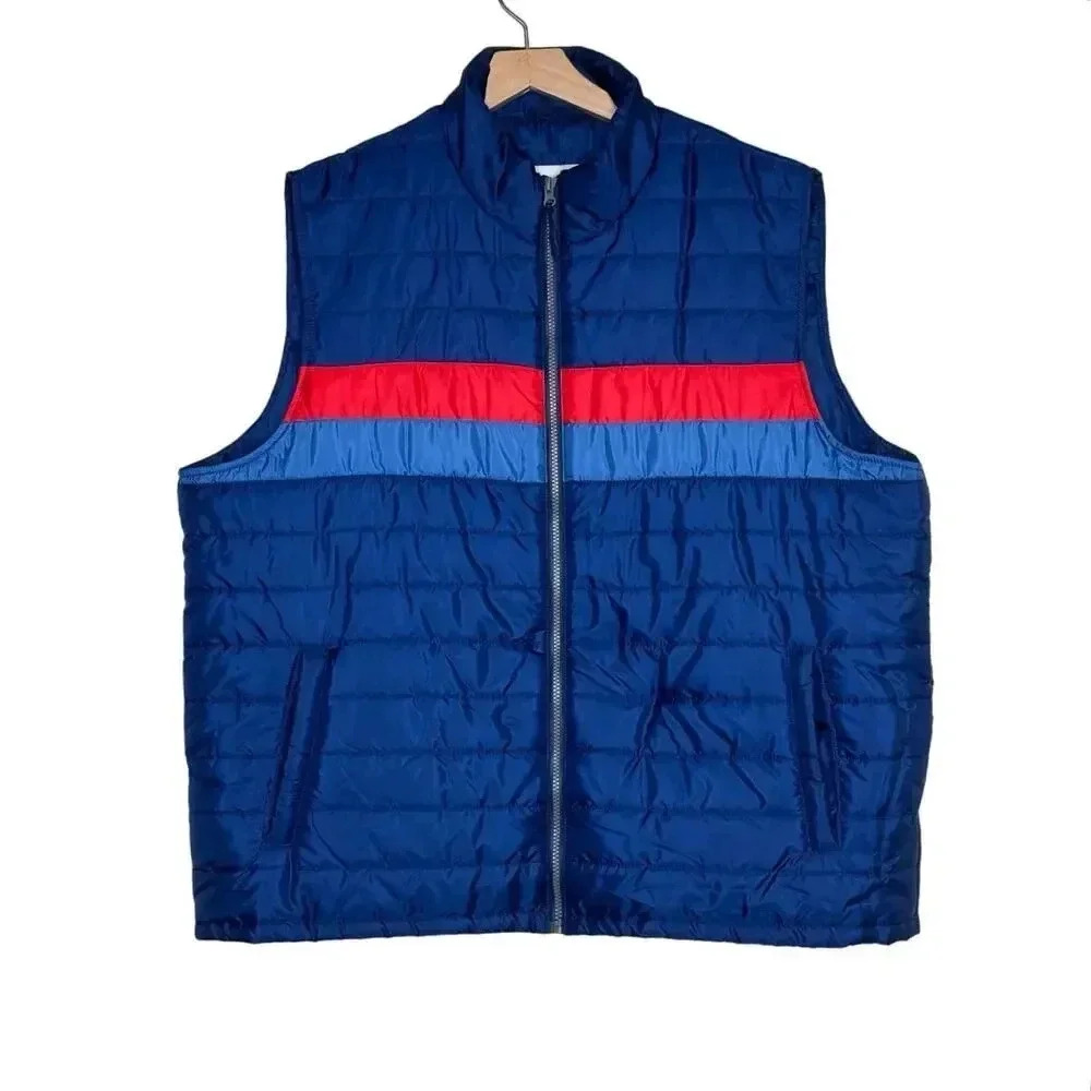 Sonoma Puffer Vest 2XL Blue Red‎ Colorblock Quilted Full Zip Stand Collar